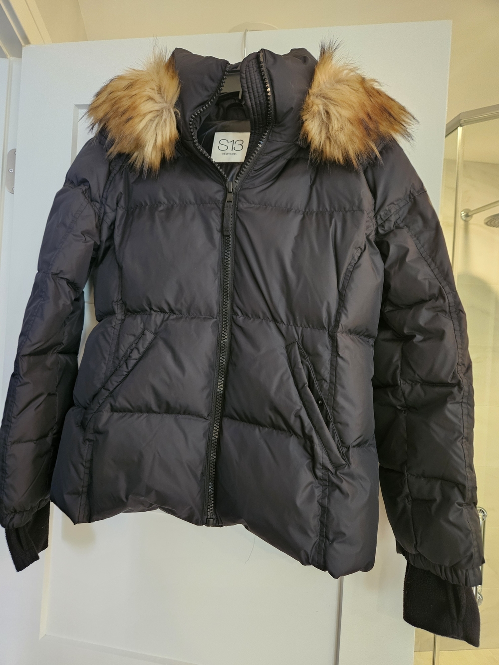 Sam S13 Women’s Black Puffer Jacket with Faux Fur Trim Size XL